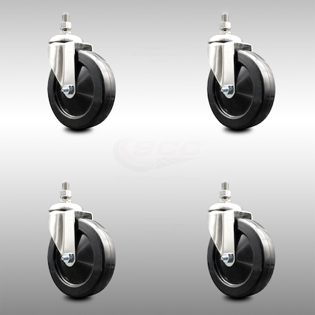 Service Caster 5 Inch 316SS Hard Rubber Wheel Swivel 1/2 Inch Threaded Stem Caster Set SCC SCC-SS316TS20S514-HRS-121315-4